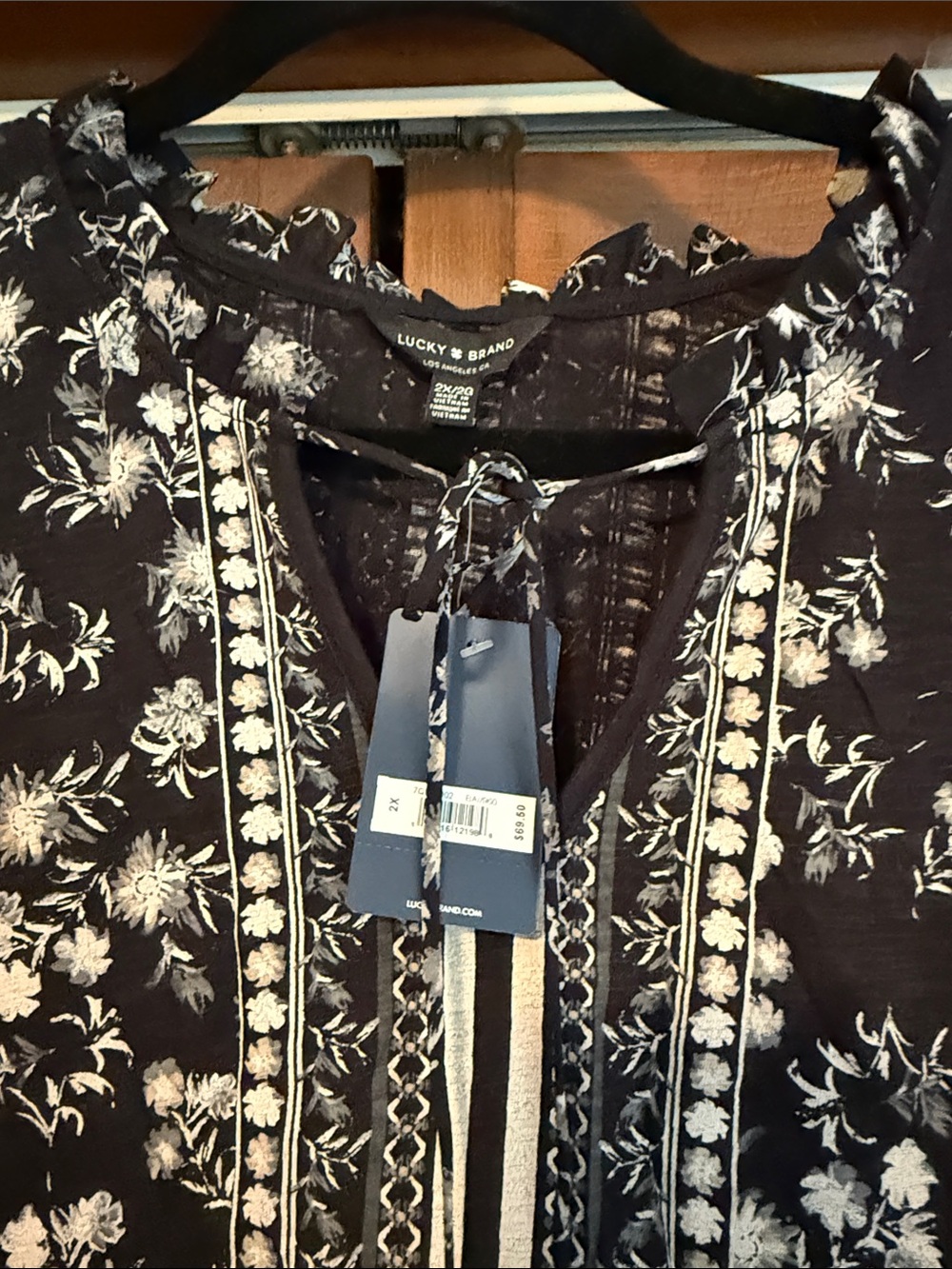 Lucky Brand Black and Cream Floral Border-Print Tunic - Picture 2 of 2